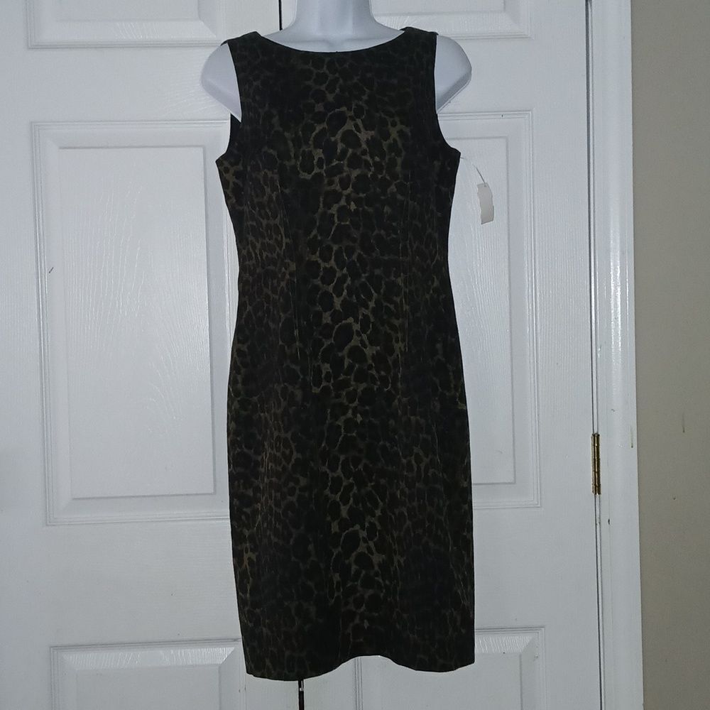 Ann Taylor  olive green and black animal print sleeveless dress Sz 4 NWOT